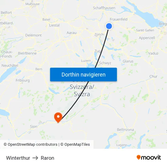Winterthur to Raron map