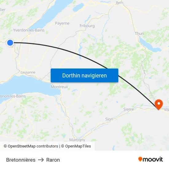 Bretonnières to Raron map