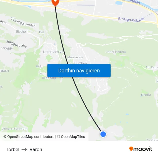 Törbel to Raron map