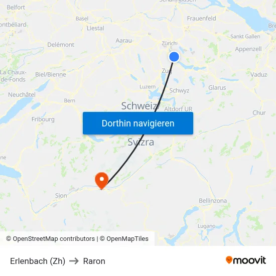 Erlenbach (Zh) to Raron map