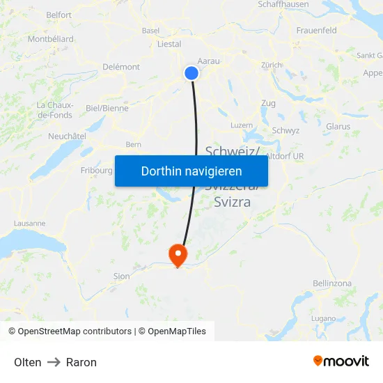Olten to Raron map