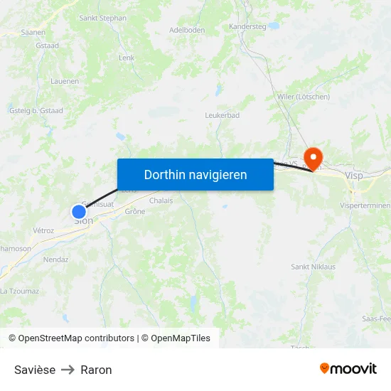 Savièse to Raron map