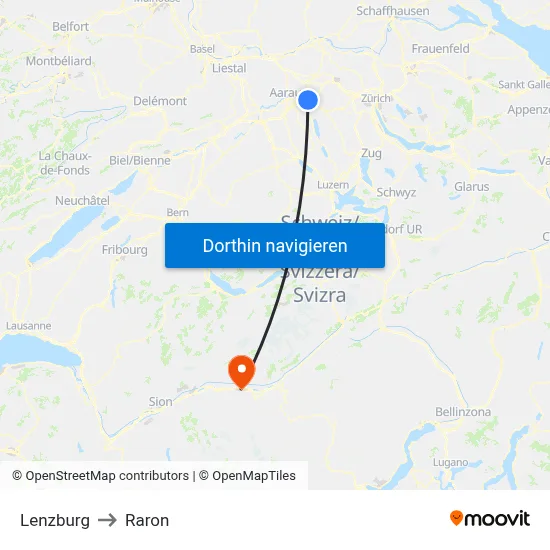Lenzburg to Raron map