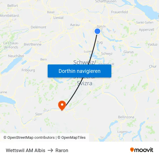 Wettswil AM Albis to Raron map