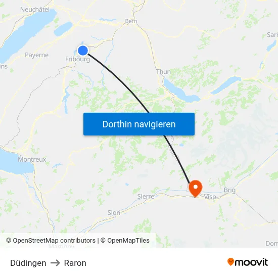 Düdingen to Raron map