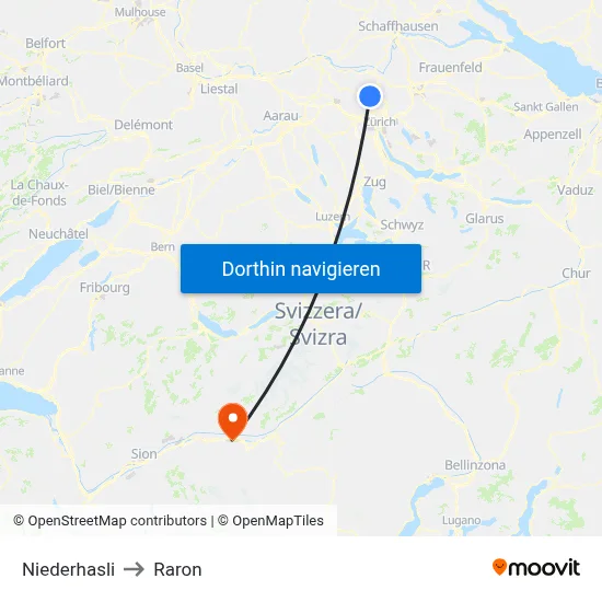 Niederhasli to Raron map
