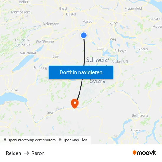 Reiden to Raron map