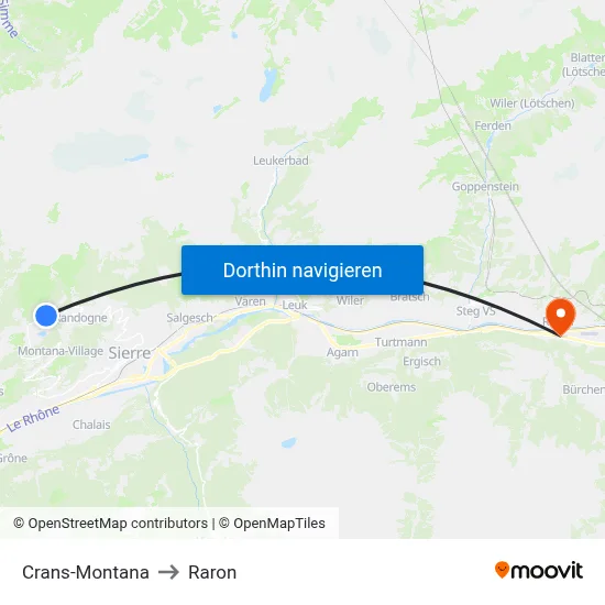 Crans-Montana to Raron map