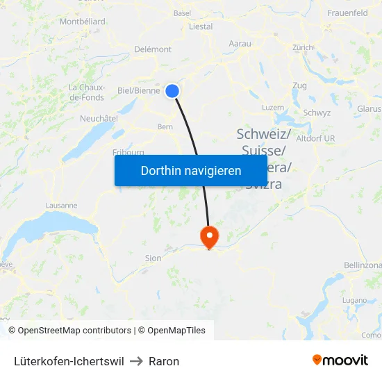 Lüterkofen-Ichertswil to Raron map