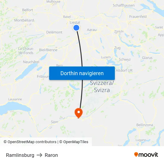Ramlinsburg to Raron map