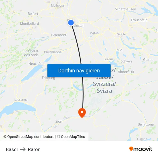 Basel to Raron map