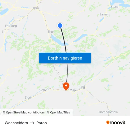 Wachseldorn to Raron map