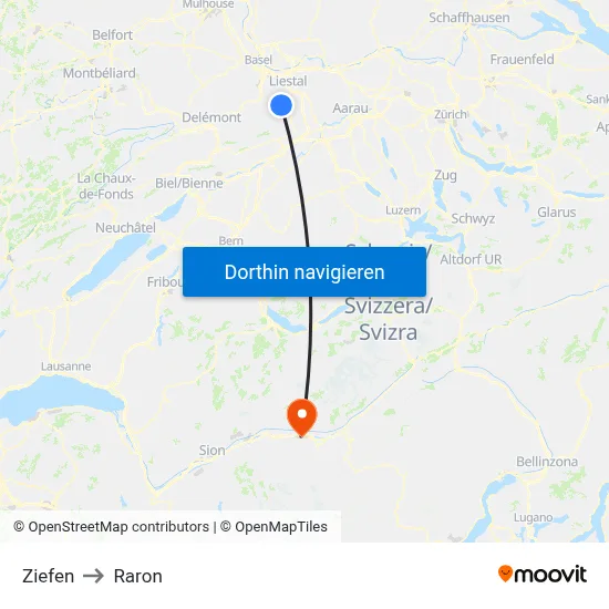 Ziefen to Raron map