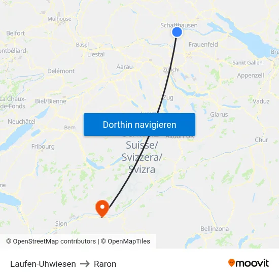 Laufen-Uhwiesen to Raron map