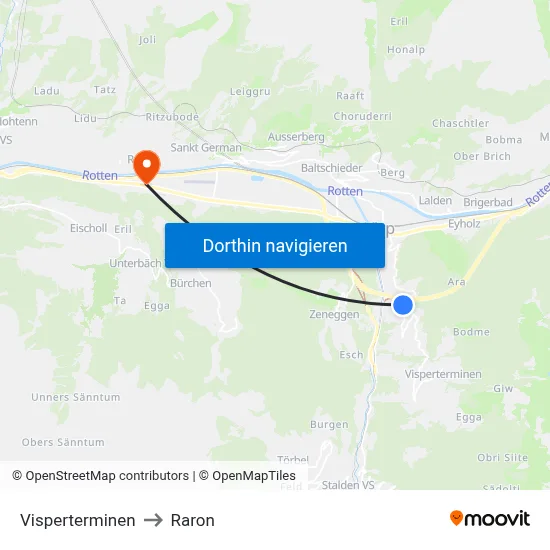 Visperterminen to Raron map