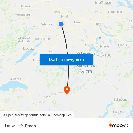 Lauwil to Raron map