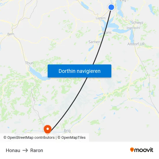 Honau to Raron map