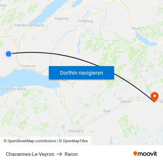 Chavannes-Le-Veyron to Raron map