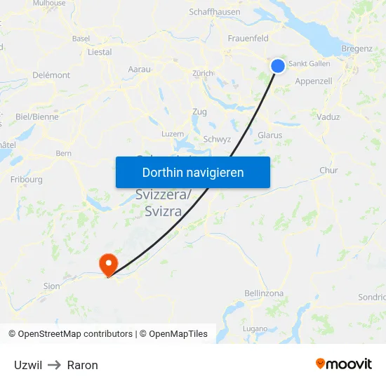 Uzwil to Raron map