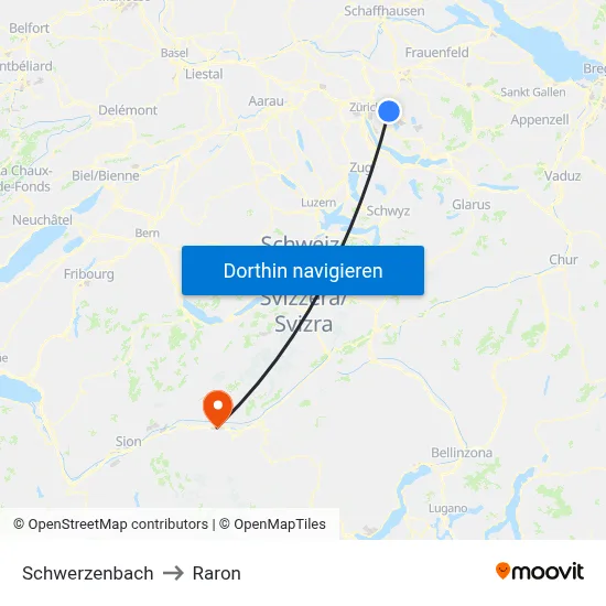 Schwerzenbach to Raron map