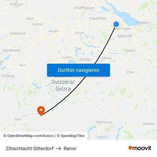 Zihlschlacht-Sitterdorf to Raron map