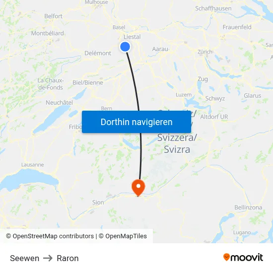 Seewen to Raron map