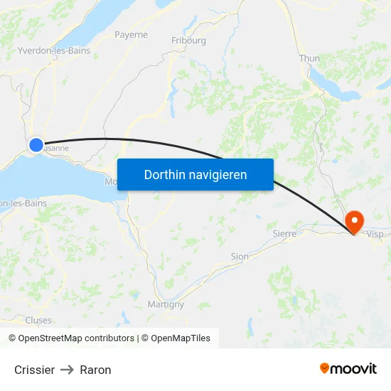 Crissier to Raron map