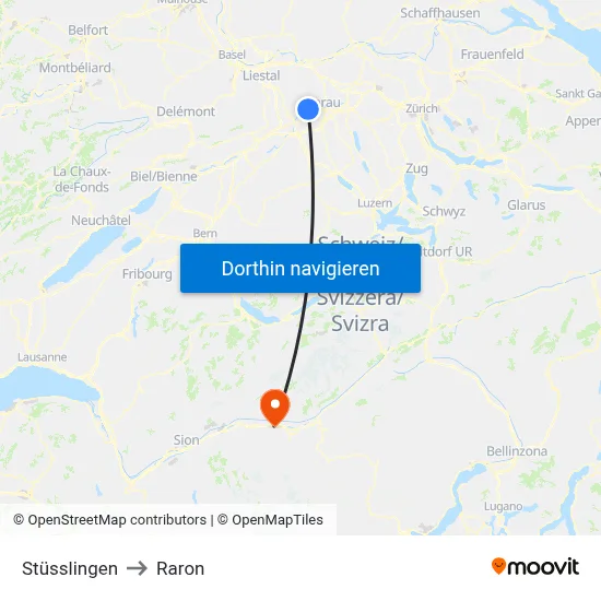 Stüsslingen to Raron map