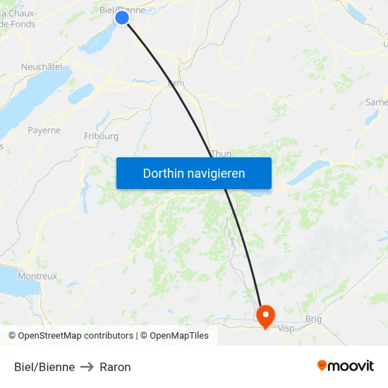 Biel/Bienne to Raron map