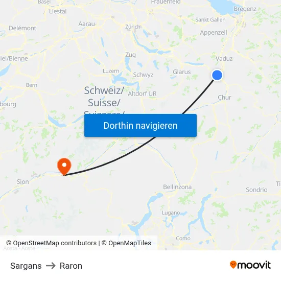 Sargans to Raron map