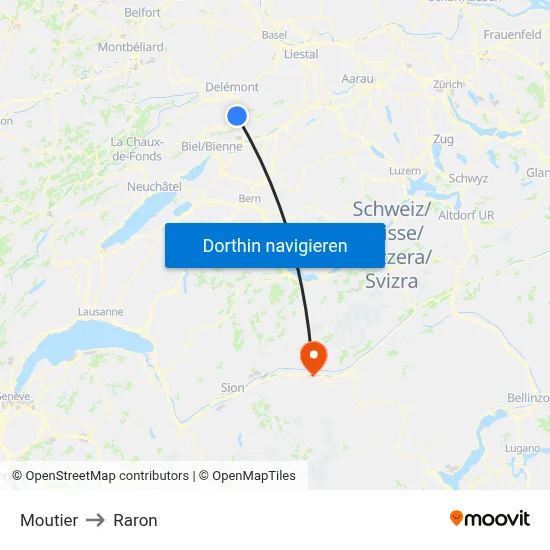 Moutier to Raron map