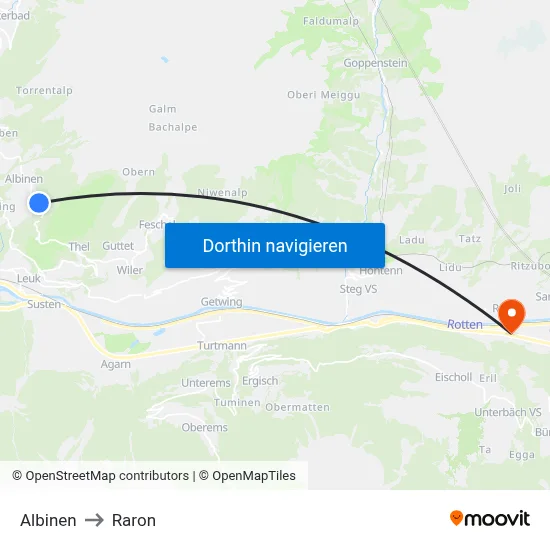 Albinen to Raron map