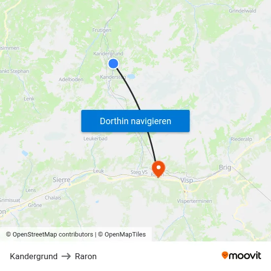 Kandergrund to Raron map