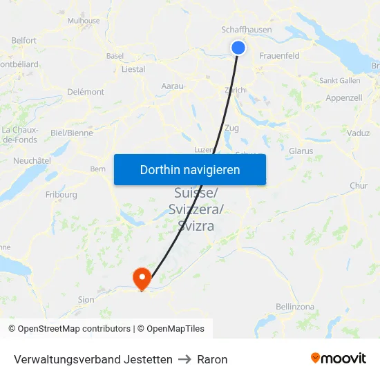 Verwaltungsverband Jestetten to Raron map