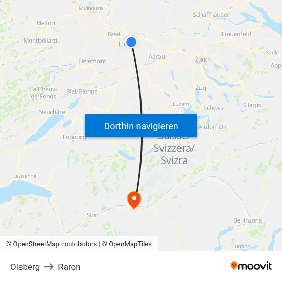 Olsberg to Raron map