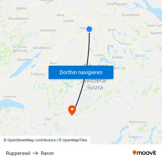 Rupperswil to Raron map