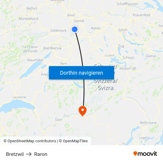 Bretzwil to Raron map