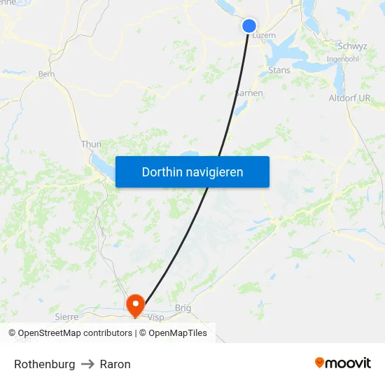 Rothenburg to Raron map