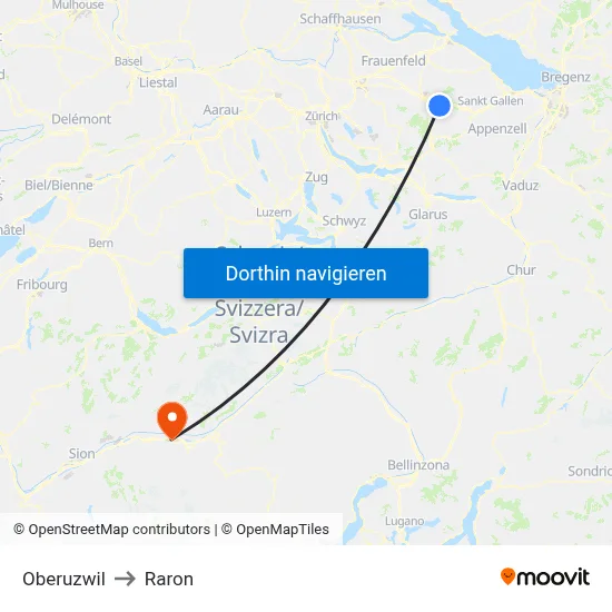 Oberuzwil to Raron map