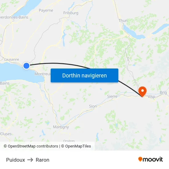 Puidoux to Raron map
