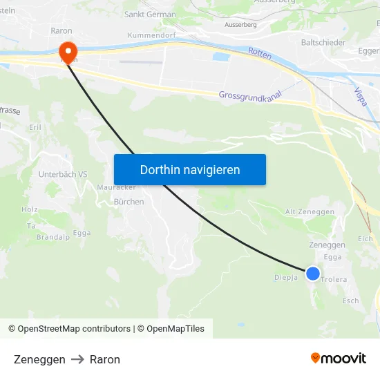Zeneggen to Raron map