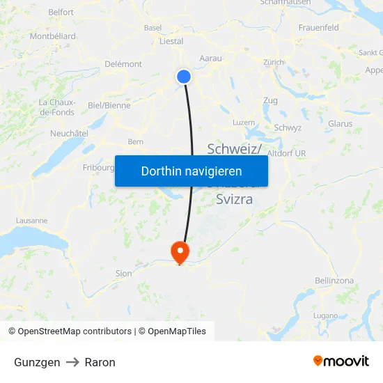 Gunzgen to Raron map