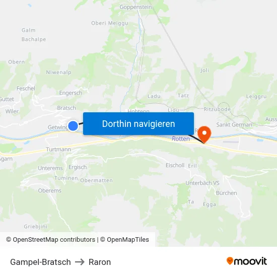 Gampel-Bratsch to Raron map