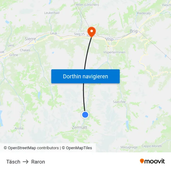 Täsch to Raron map