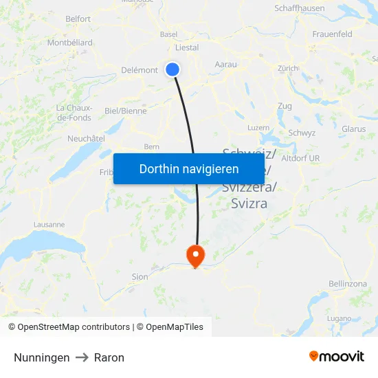 Nunningen to Raron map