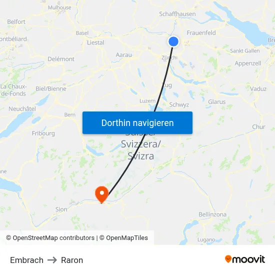 Embrach to Raron map