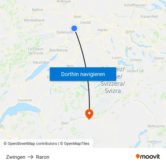 Zwingen to Raron map