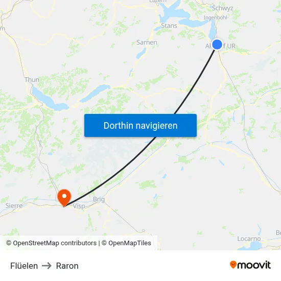 Flüelen to Raron map