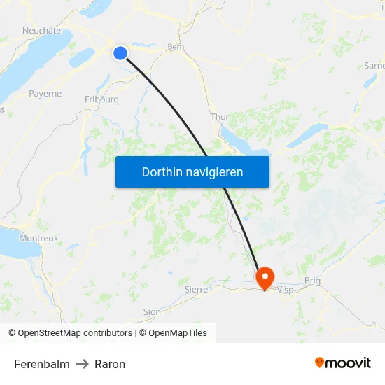 Ferenbalm to Raron map
