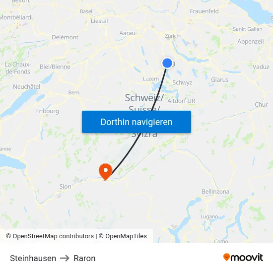 Steinhausen to Raron map